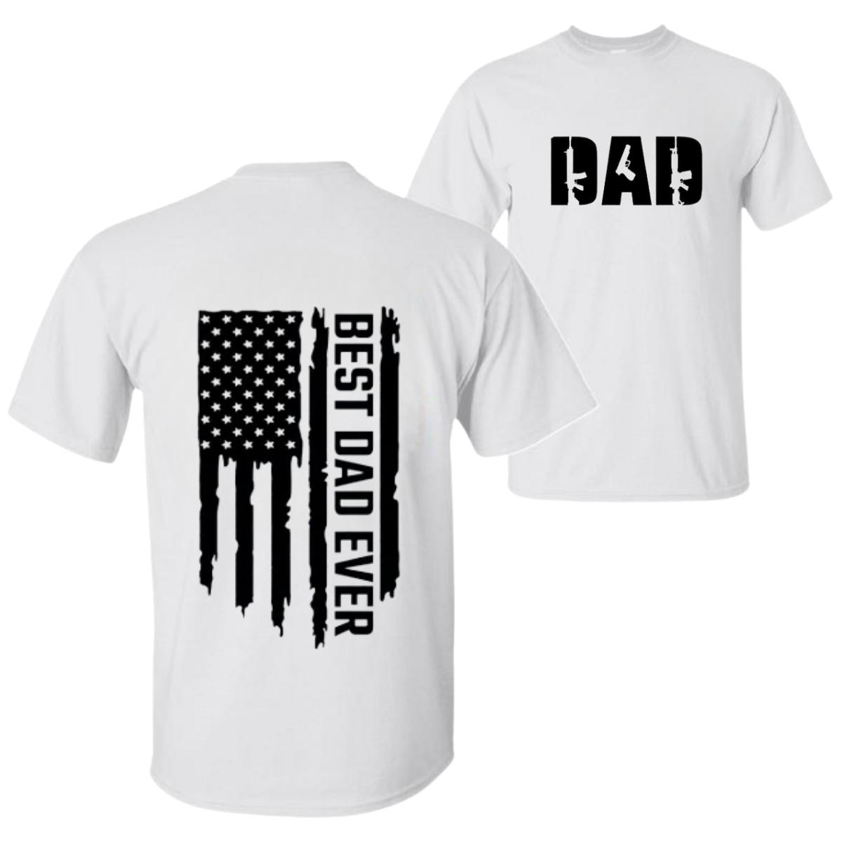 Best Dad Ever T-Shirt Classic Patriotic Design Featuring Distressed American Flag and Tactical-Inspired Lettering, Perfect for Proud Dads and Veterans, Unisex T-Shirts, Menswear Tops