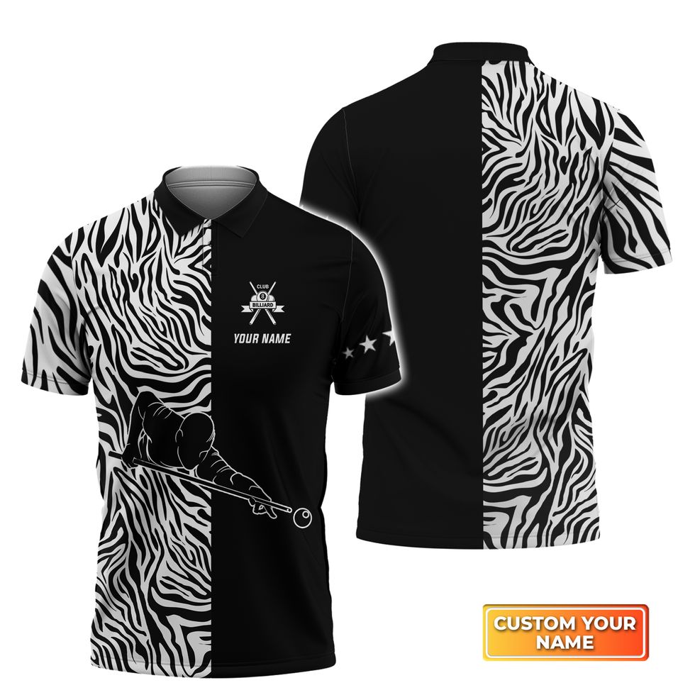 3D All Over Print Zebra Pattern Billiard Polo Shirt, Uniform For Billiard Player