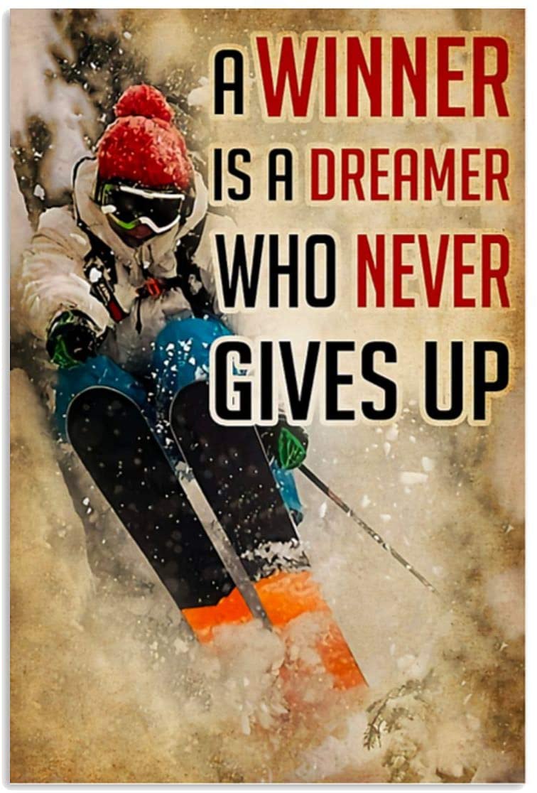 Vintage Man Skiing A Winner Is A Dreamer Poster Art Print      Home Decor Gift For Men Women Family Friend On Birthday Xmas