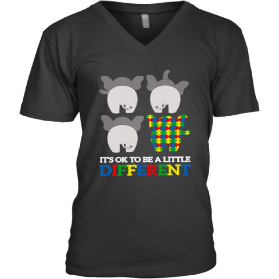 Autism Elephant It's Ok To Be A Little Different V-Neck T-Shirt