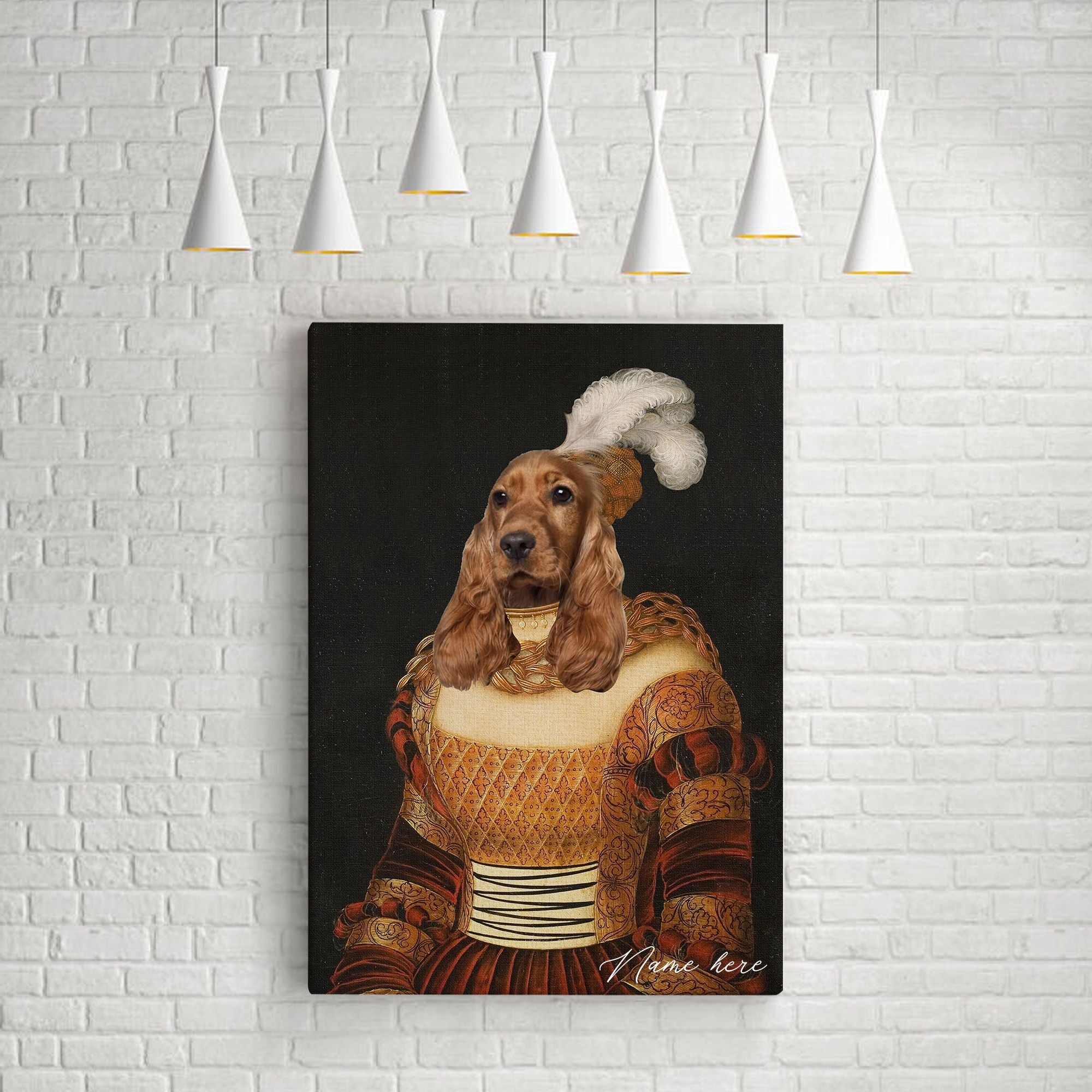 Custom Pet Name And Photo Renaissance Portrait, The Dog Lady Female Pet Canvas Wall Art Prints For Puppy Lover