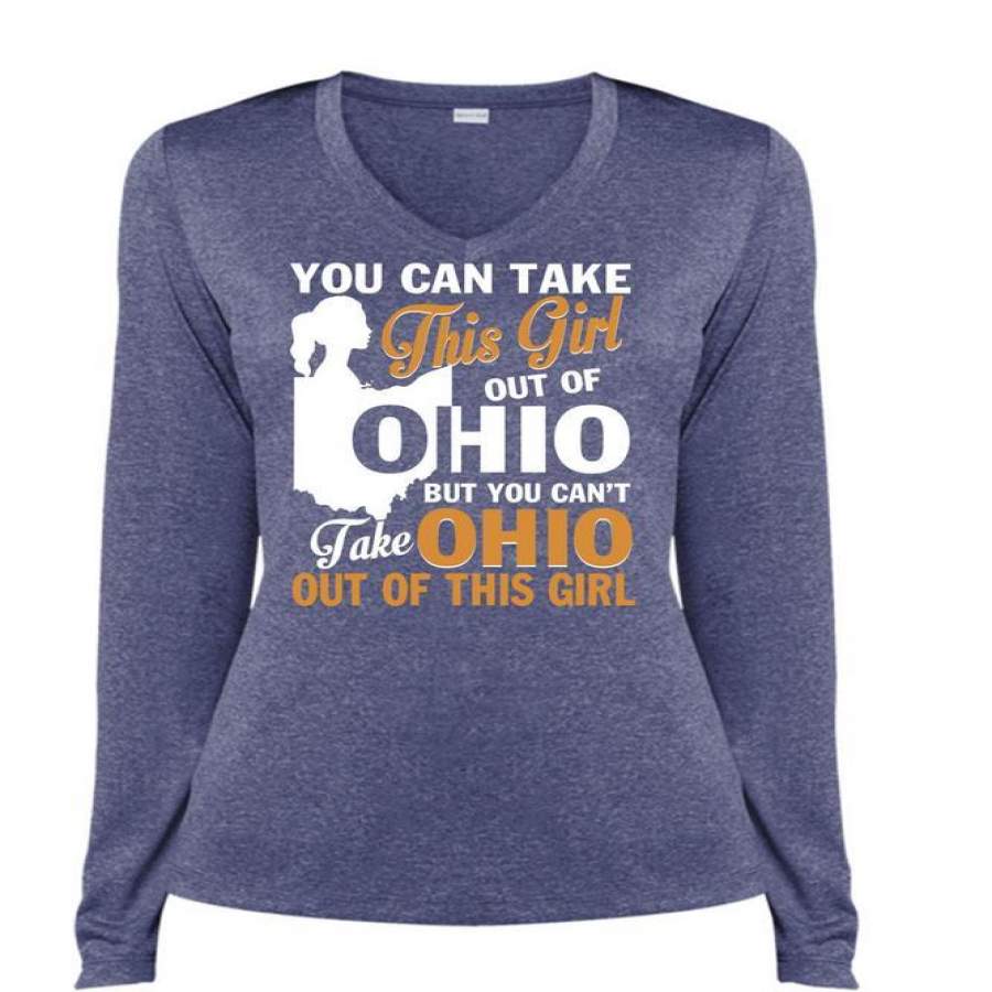 You Can Take This Girl Out Of Ohio T Shirt, My Favorite T Shirt, Cool Shirt (Ladies LS Heather V-Neck)