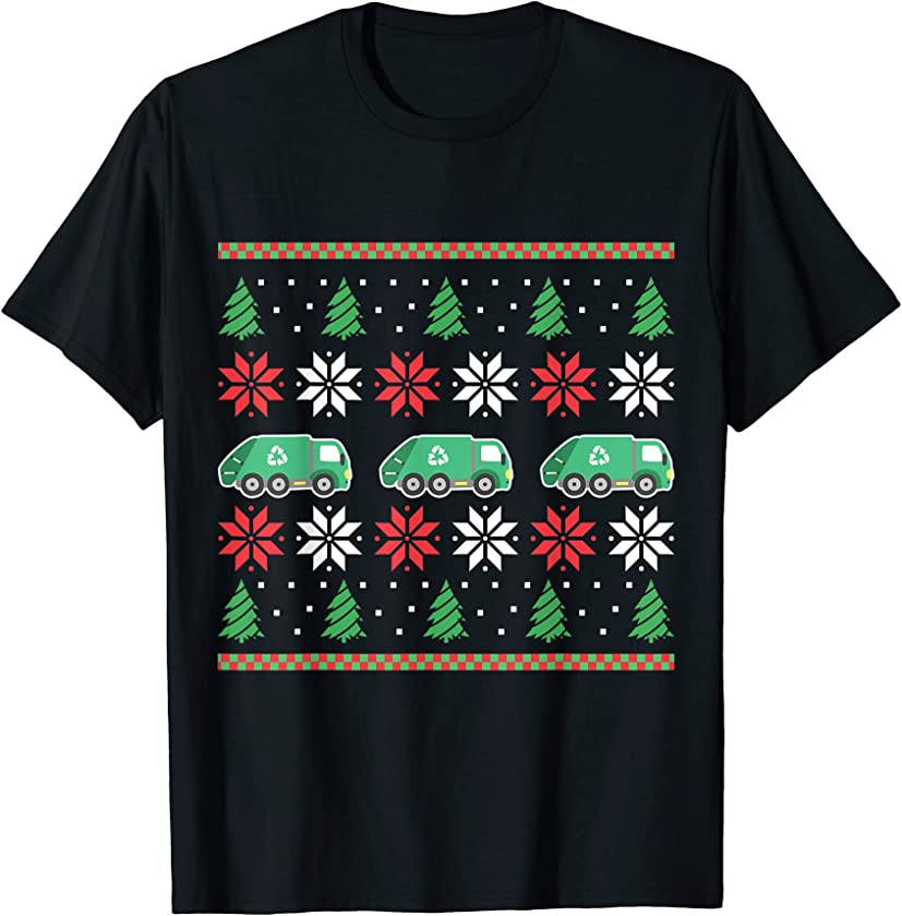 Ugly Christmas Ornament Boys Kids Men Trash Garbage Truck T-Shirt