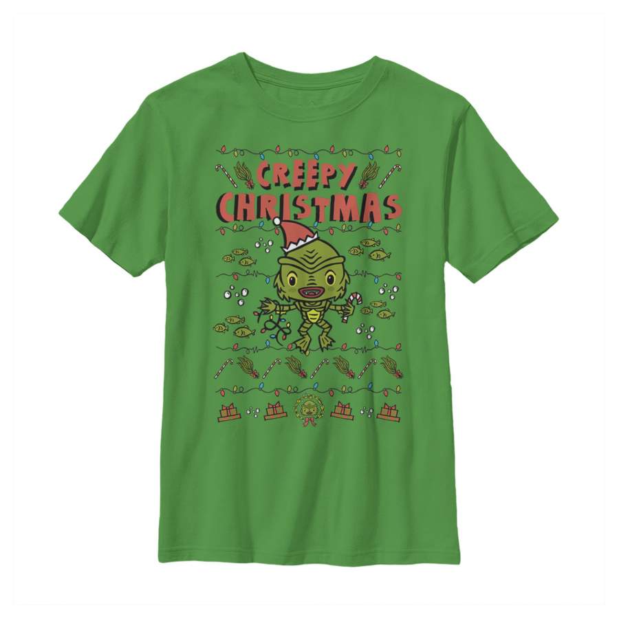 Universal Monsters Boy’s Christmas Creature from the Lagoon Creepy String Lights  T Shirt