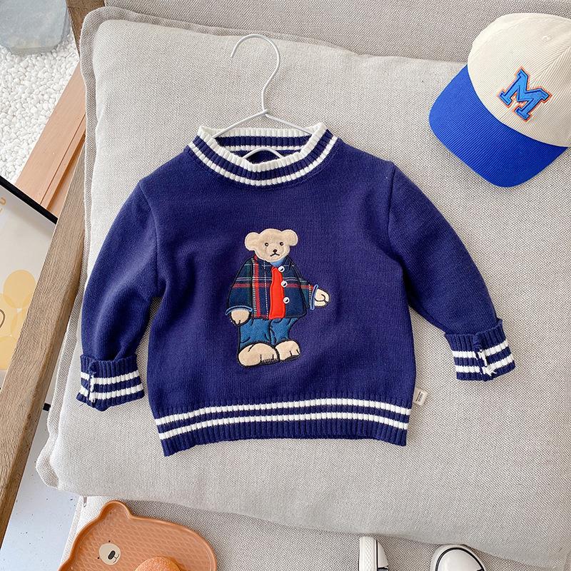 Children’s Bear Series Knitted Vest Jacket 2022 Spring and Autumn New Kids Embroidered Knitting Sweater for Girls Boys Clothing alx