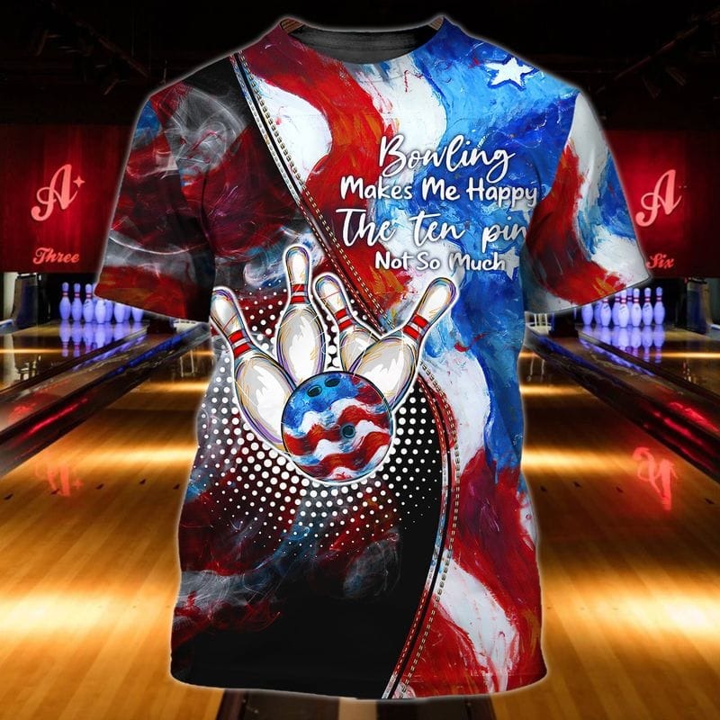 3D Vintage Bowling Shirt For Men Women, Bowling Makes Me Happy T Shirt, Bowling Team Shirt, Gift For Bowling Players