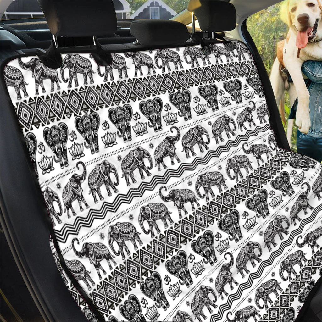 White And Black Indian Elephant Print Pet Car Back Seat Cover