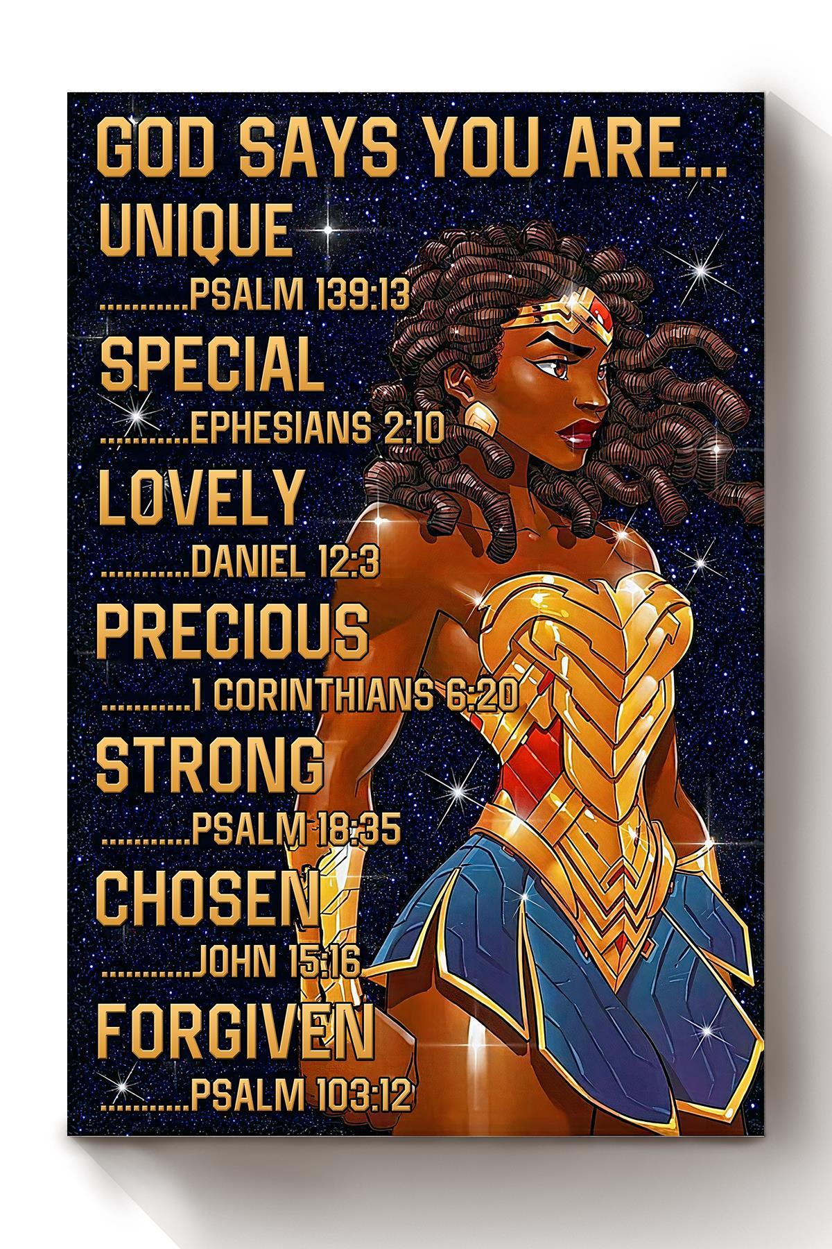 Wonder Woman Nubia God Says You Are Motivation Quote Wall Art Gift For Black Girl Female Warrior Canvas 8in x 12in
