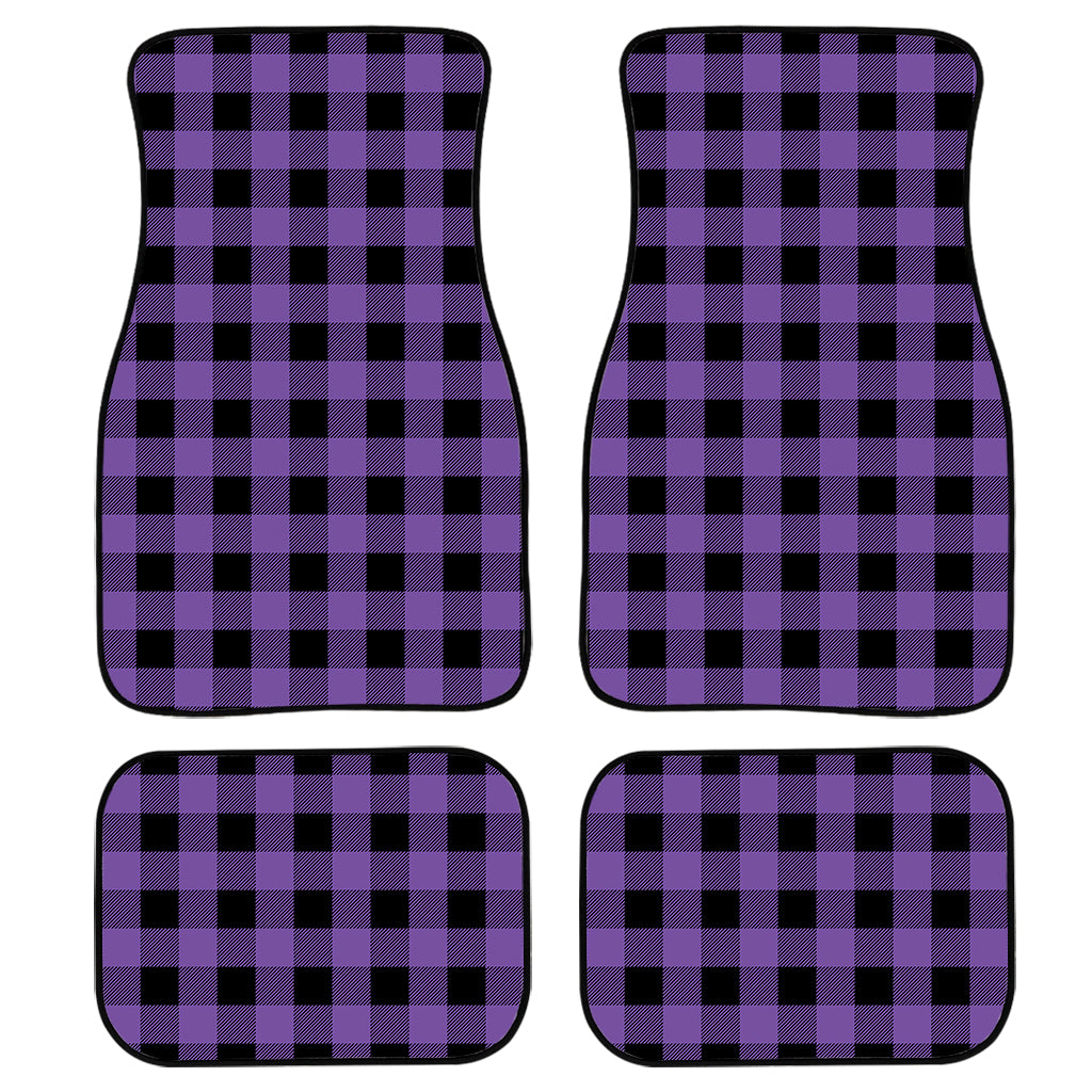 Purple And Black Buffalo Check Print Front And Back Car Floor Mats, Front Car Mat