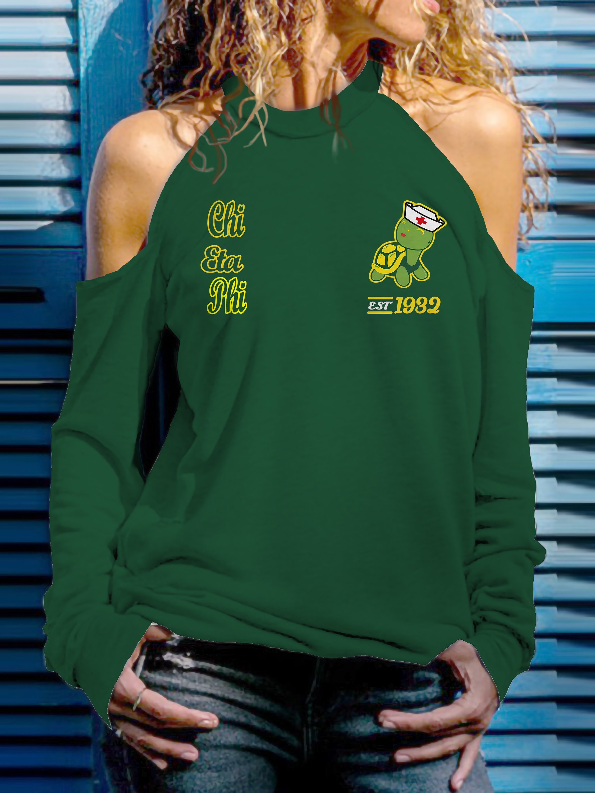 Chi Eta Phi Strapless Off Shoulder Sweatshirt