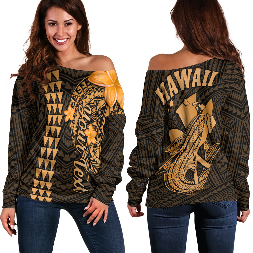 Custom Personalised Hawaii Off Shoulder Sweater Kakau Kanaka Maoli Combine Polynesian Shark Ver.01 Lt14