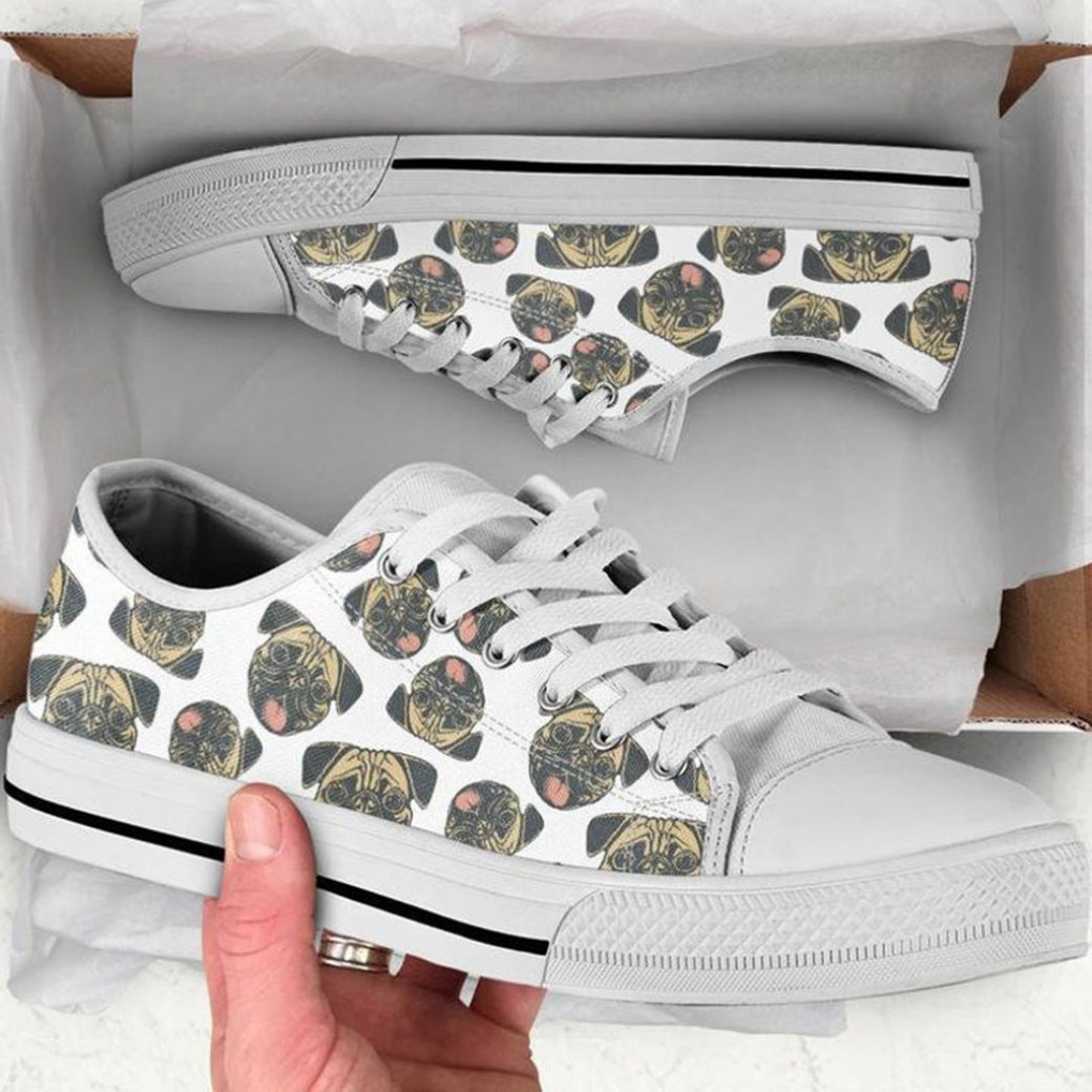 Pug Puppy Low Top Personalized Shoes Custom Name, Text For Women, Men