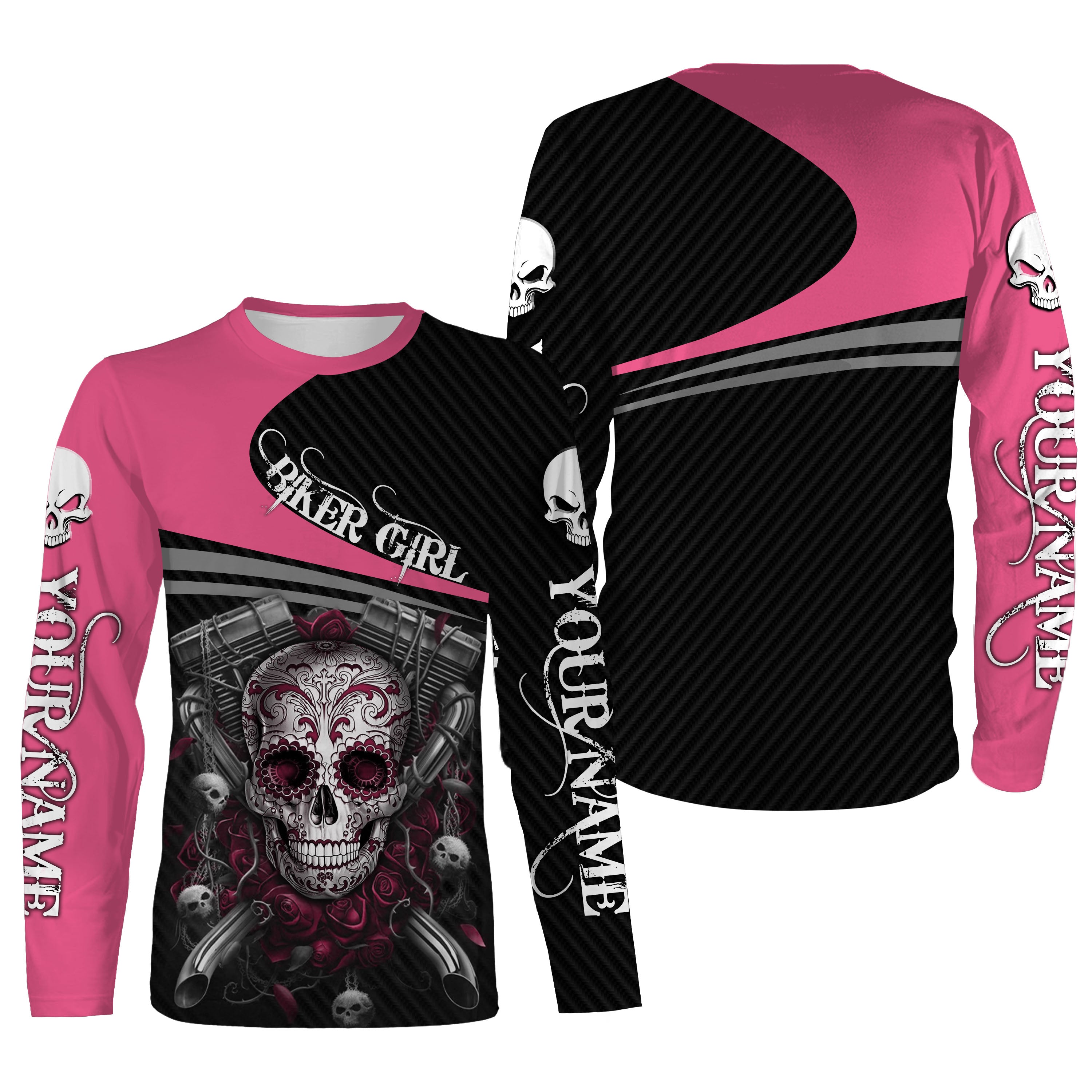 Pink Biker Girl Personalized Jersey Skull Rider Women Female Off-Road Motorcycle Racing Shirt| Nms460