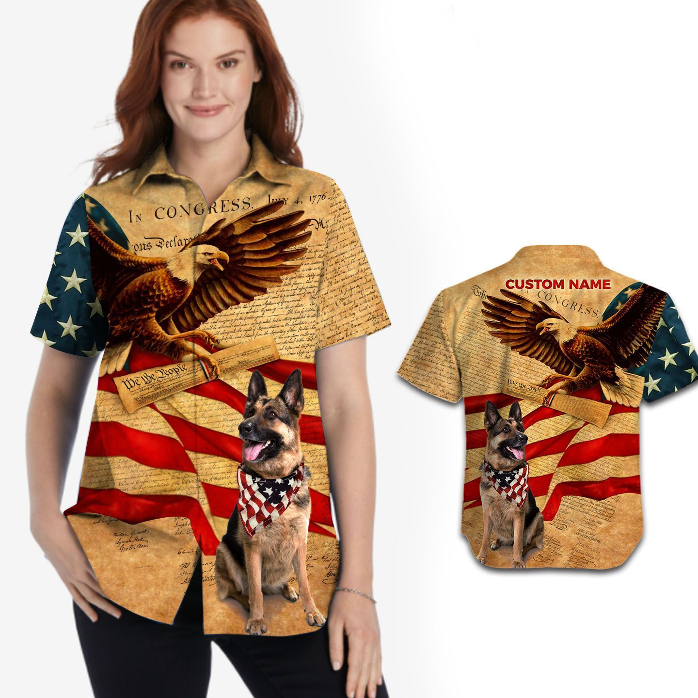 German Shepherd Independence Day Patriot Vintage Custom Name Women Hawaii Shirt Ha54550