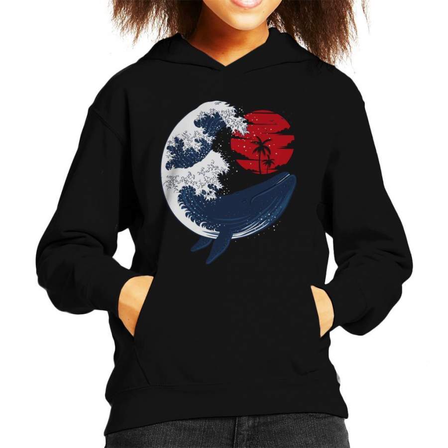 Whale Wave Hokusai Style Kid’s Hooded Sweatshirt