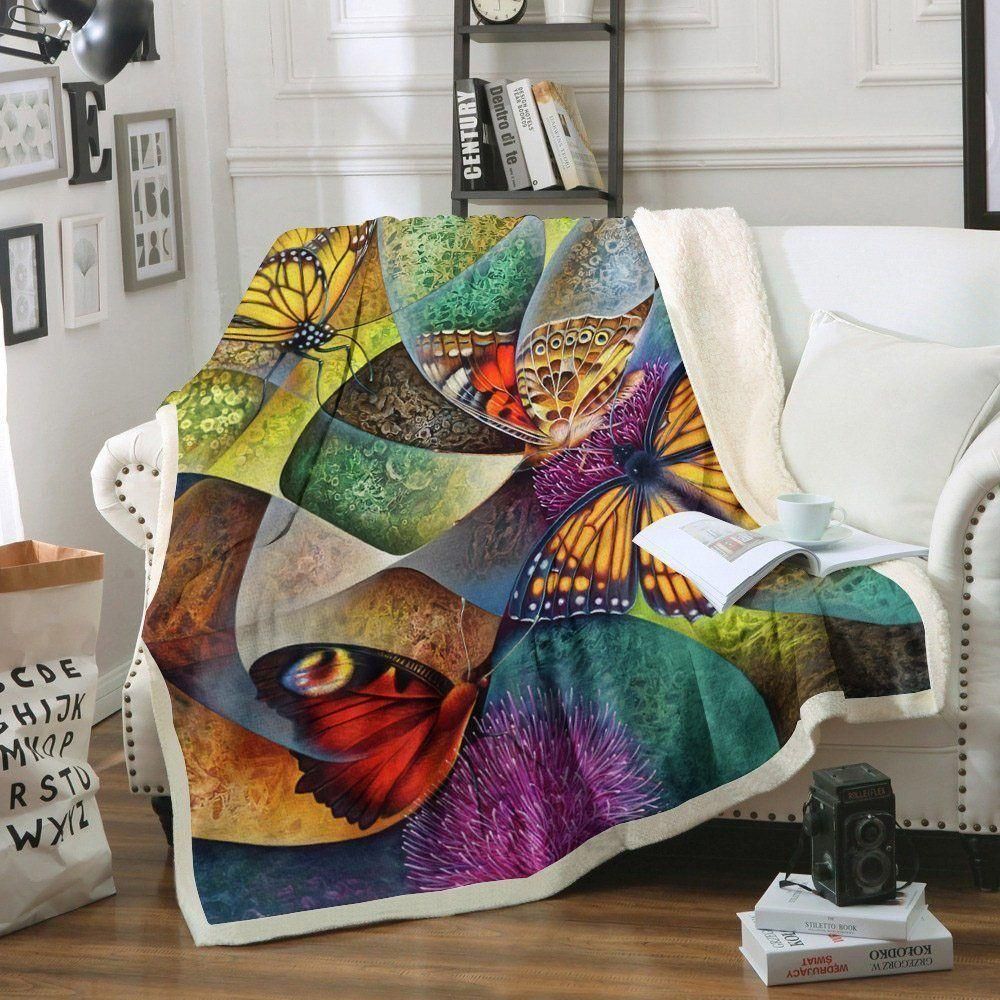 Aesthetic Butterfly Art Printed Fleece Blanket, Sherpa Blanket, Gift For Parent, Family Member, Friends Gift, Christmas Gift, Home Decor, Home Living