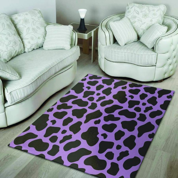 Black And Purple Cow Print Area Rug