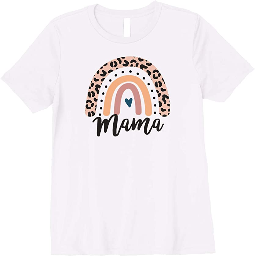 Womens Mama Leopard Rainbow Cheetah Print Mommy Graphic Premium T-Shirt