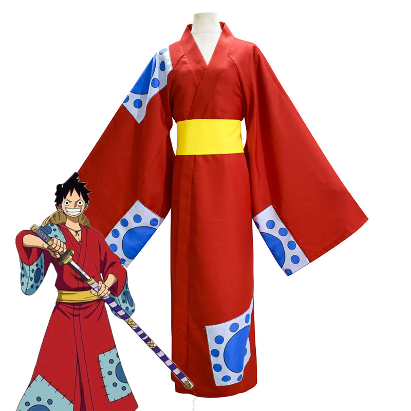 Anime One Piece Wano Country Monkey D. Luffy Cosplay Costume Kimono Outfits Men Women Halloween Carnival Dress + Belt Suits alx