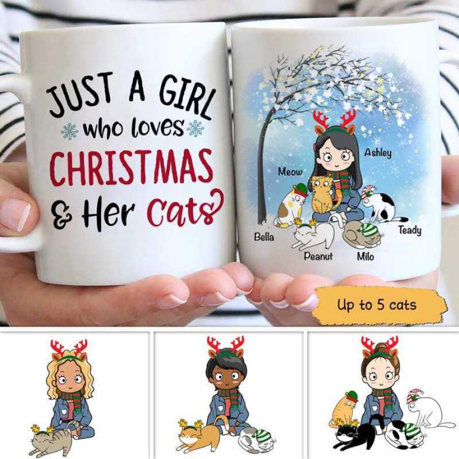 Chibi Girl Loves Christmas And Her Cat Personalized Mug