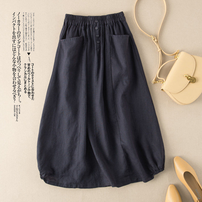 2021 Summer New Imitation Linen Retro Skirt Female Summer Mid-length High-waisted A-line Thin Literary Temperament Large Size alx