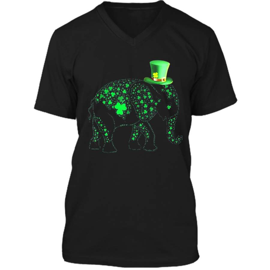 Green Irish Elephant Shamrock  St Patrick’s Day Mens Printed V-Neck T