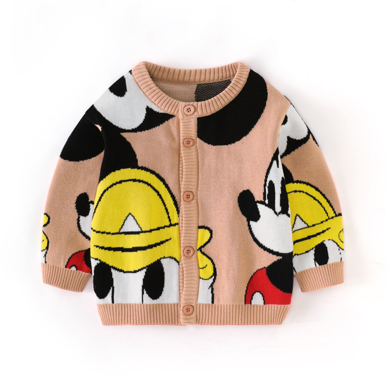 Baby Boy Girl Sweater Autumn Winter Thick Knitted Cardigan Cotton Sweater Cartoon Mickey Print Children Clothing Kid Wear Jacket alx