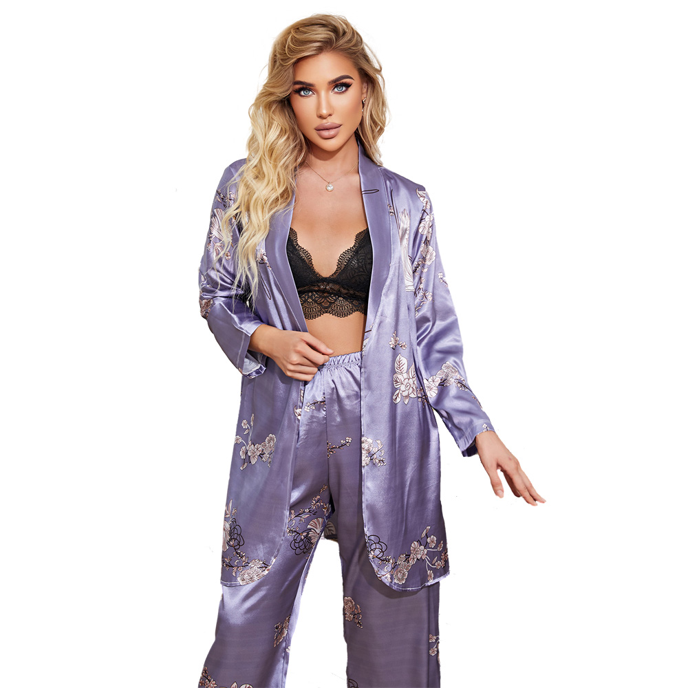 Summer / Autumn 2022 New Print Long-sleeved Trousers Ladies Long Pajamas Suit 3pcs Sleepwear Set Women’s Home wear alx