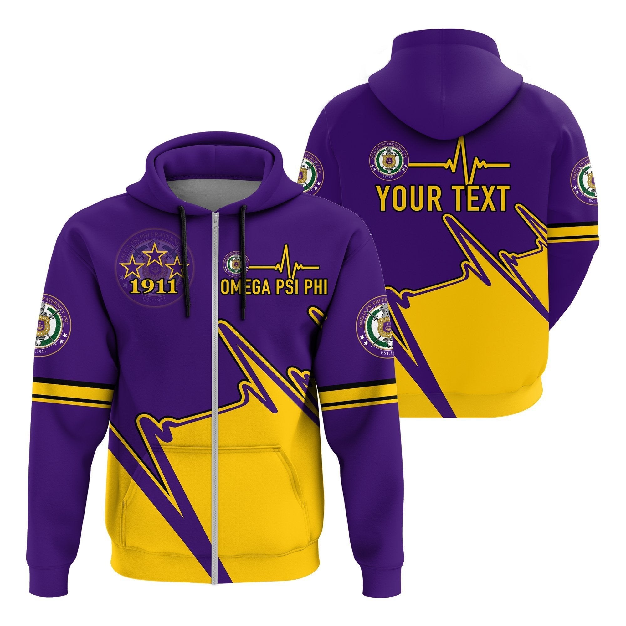 Fraternity Hoodie – Personalized Heartbeat Omega Psi Phi Zip Hoodie