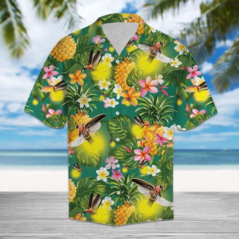 Tropical Pineapple Firefly Aloha Hawaiian Shirt Colorful Short Sleeve Summer Beach Casual Shirt For Men And Women