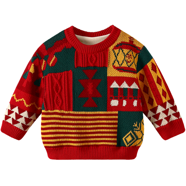 Amila Baby’s Sweater 2022 Winter New Boys And Girls Jacquard Twisting Technology Original Checkered Color Block Pattern Sweaters alx