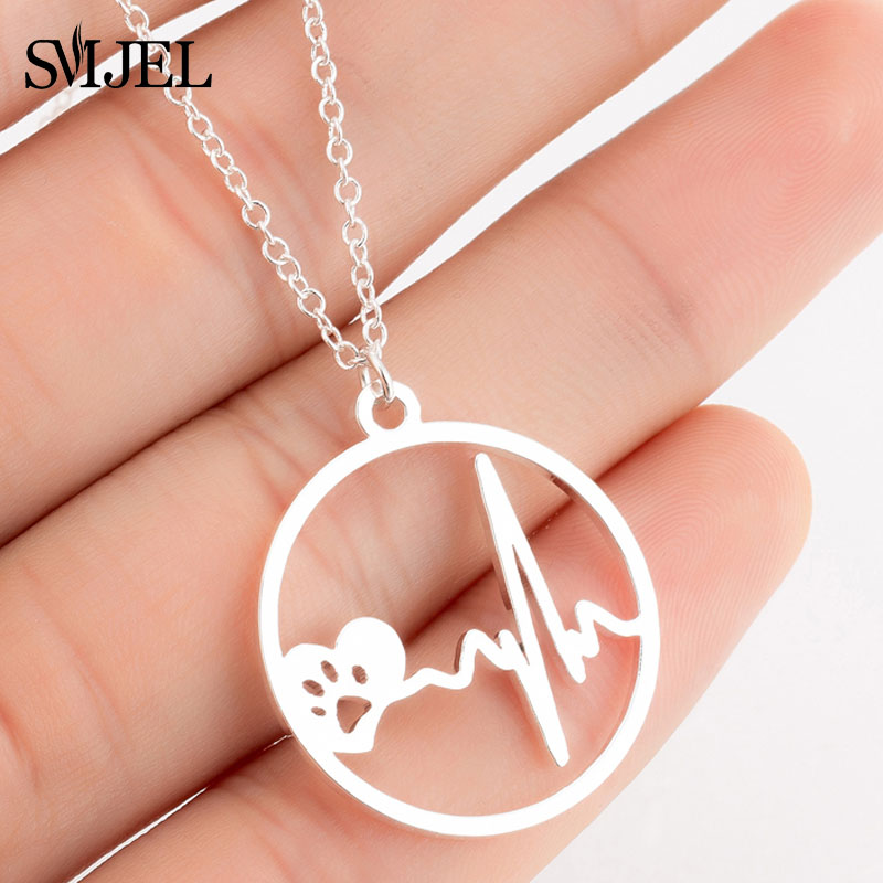 SMJEL Cartoon Dog Pendant Necklace for Women Fashion German Shepherd Jewelry Heartbeat Paw Choker Necklace Chain for Kids alx