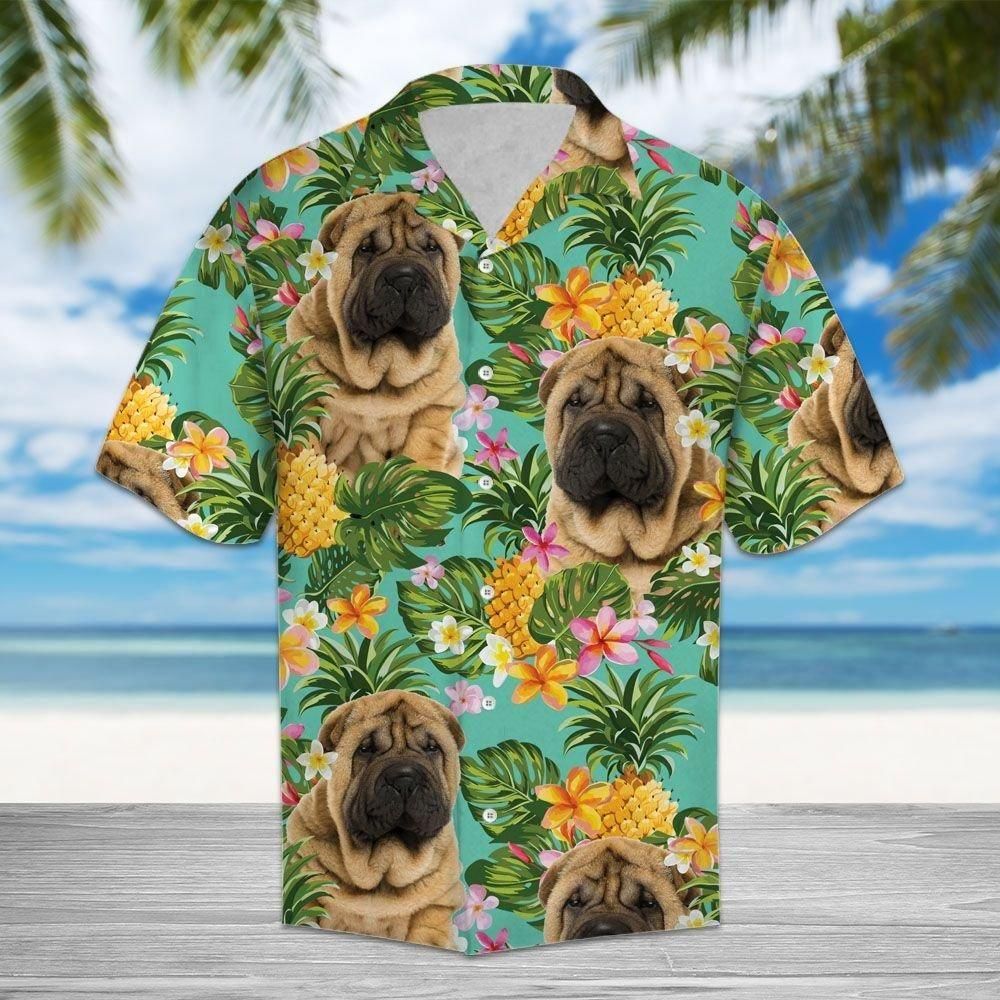 Tropical Pineapple Shar Pei Aloha Hawaiian Shirt Colorful Short Sleeve Summer Beach Casual Shirt For Men And Women