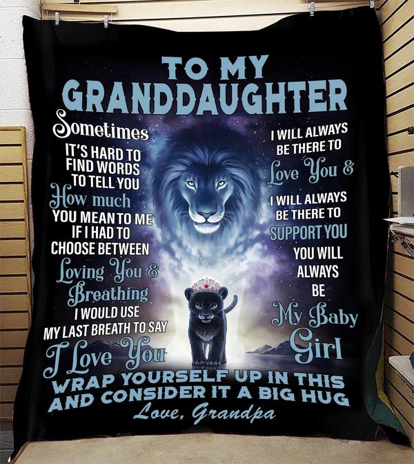 To My Granddaughter Fleece Blanket, Personalized Birthday Gift For Granddaughter From Grandpa Blanket, Lion Blanket