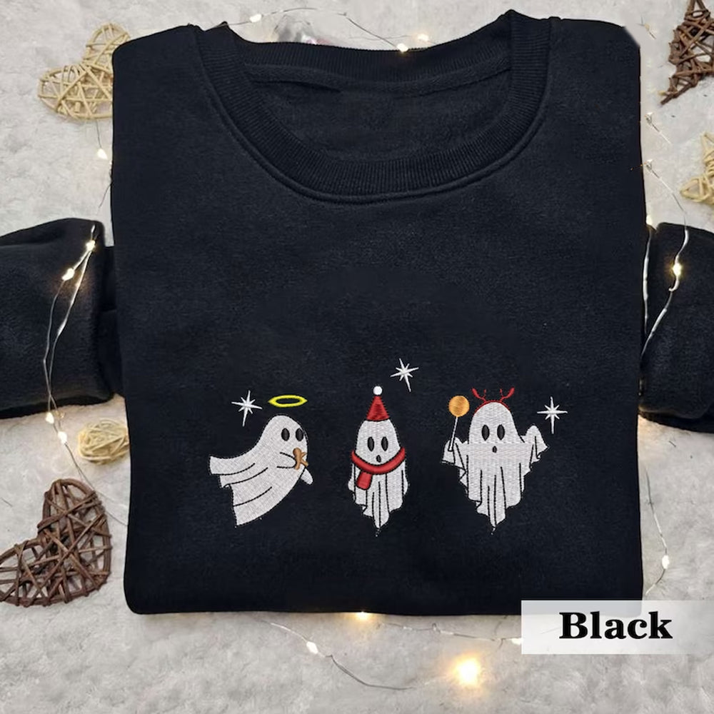 Spooky Season Christmas Embroidered Sweatshirt 2D Crewneck Sweatshirt All Over Print Sweatshirt For Women Sweatshirt For Men Sws4479