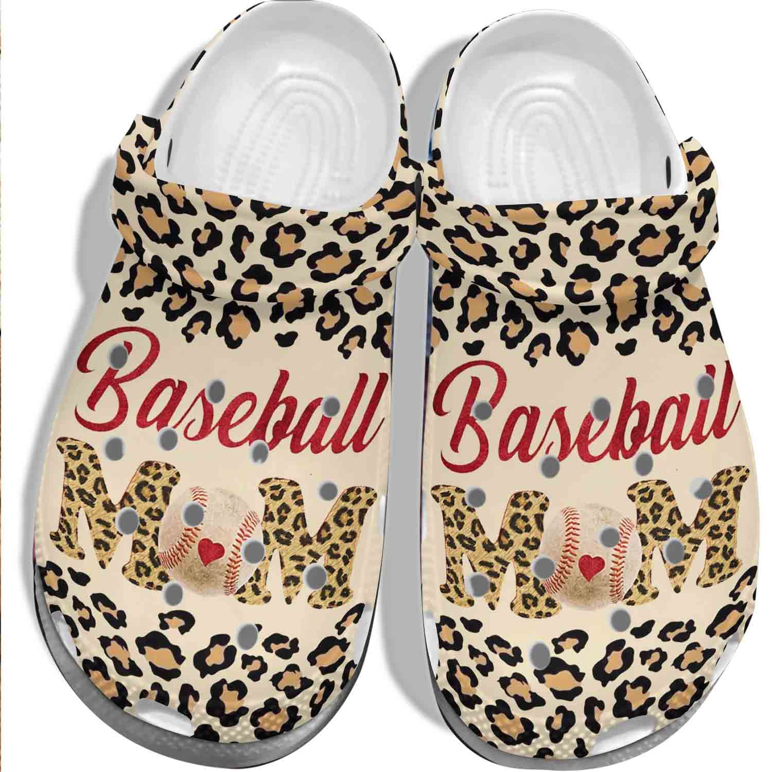 Animal Skin Baseball With Heart Crocs-Baseball Mom Shoes Crocbland Clog For Mother Day