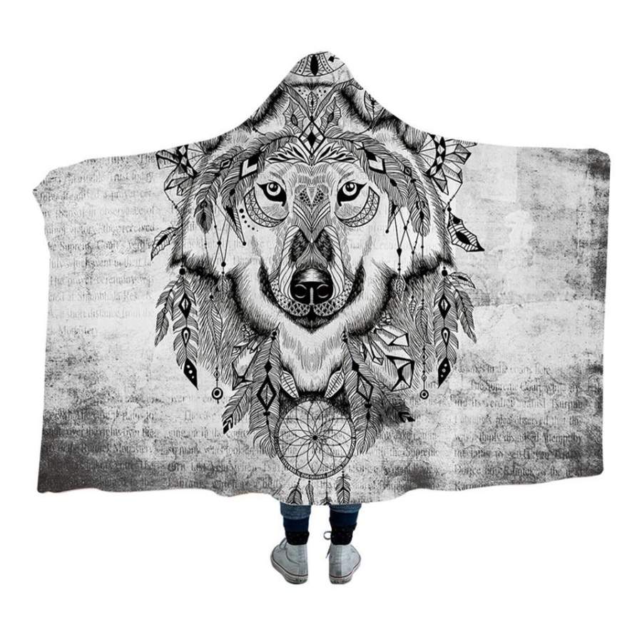 Minimal Dreamcatcher Wolf Hooded Blanket