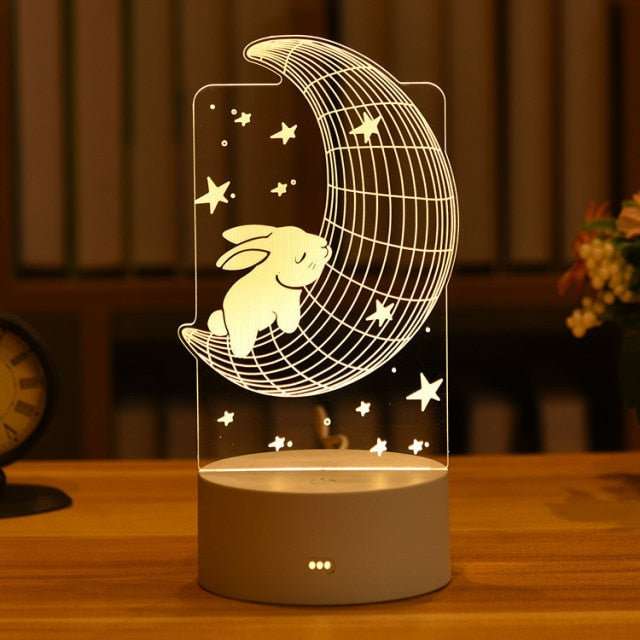 Aidoufen Cute Rabbit Bear Kids Night Light Led Wedding Bedroom Nightlight Decor Light 3D Diy Lamp Valentine’S Day Gifts Christmas Gift