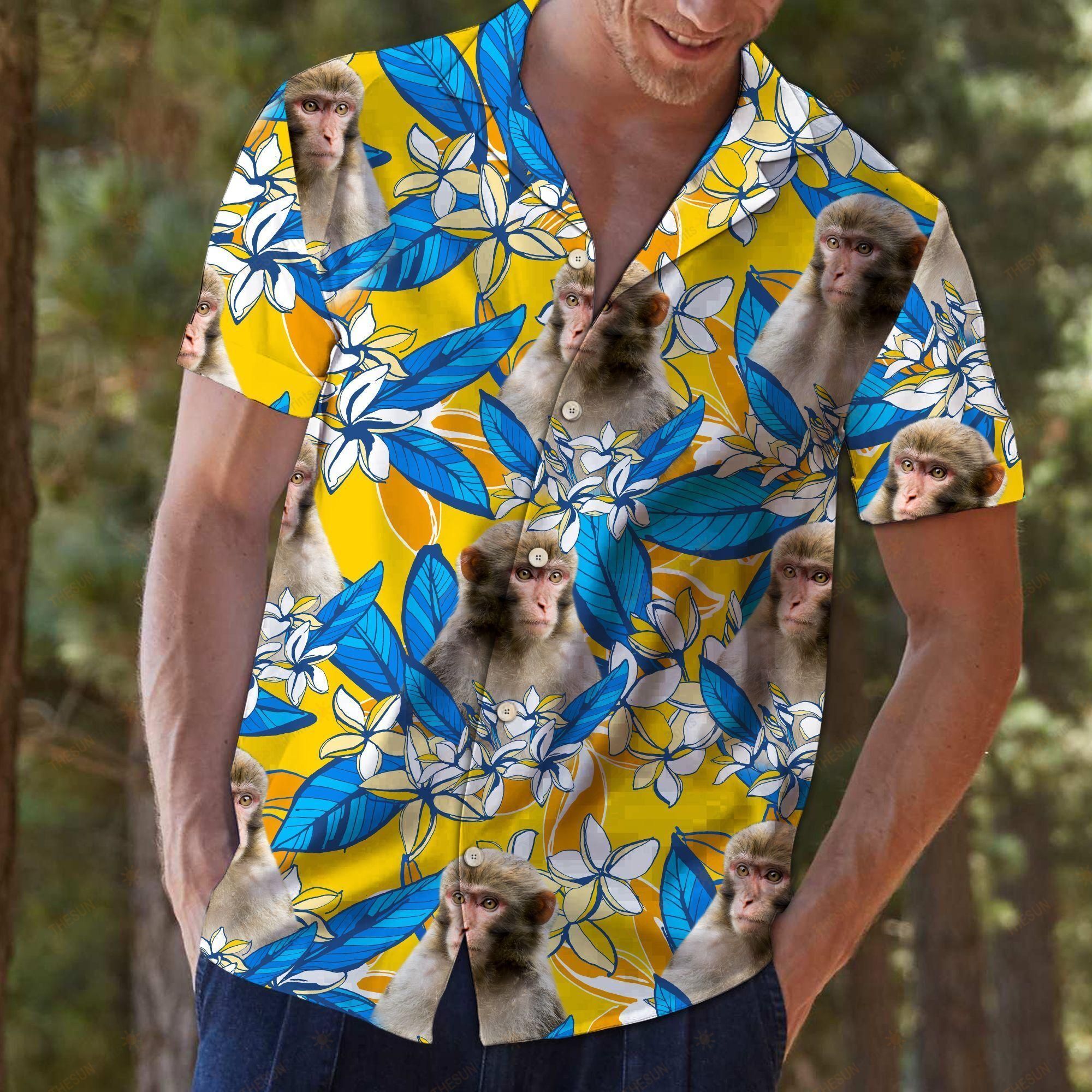 Monkey Plumeria Flowers Hawaiian Shirt Ha104598