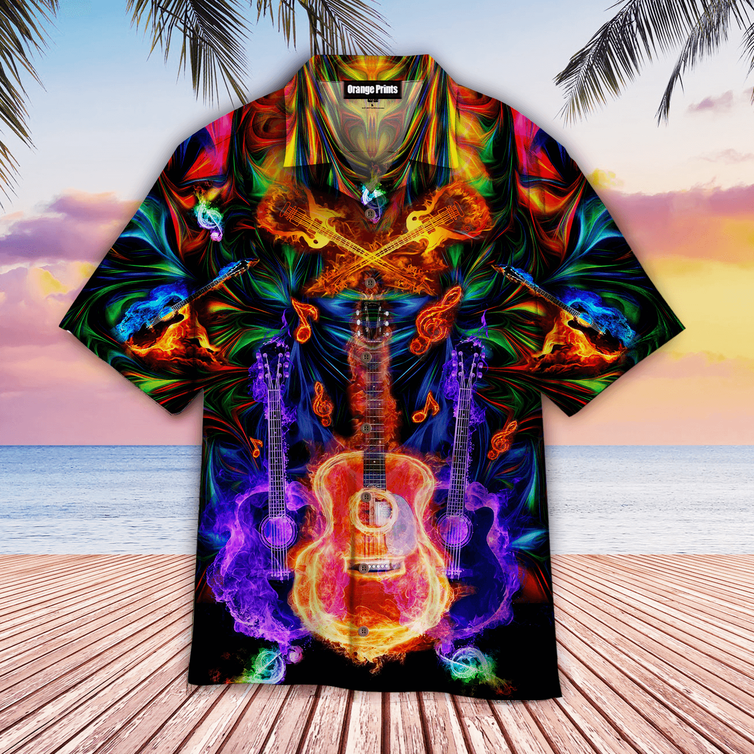 Colorful Neon Guitar Aloha Hawaii Shirts For Men Women Ha82517