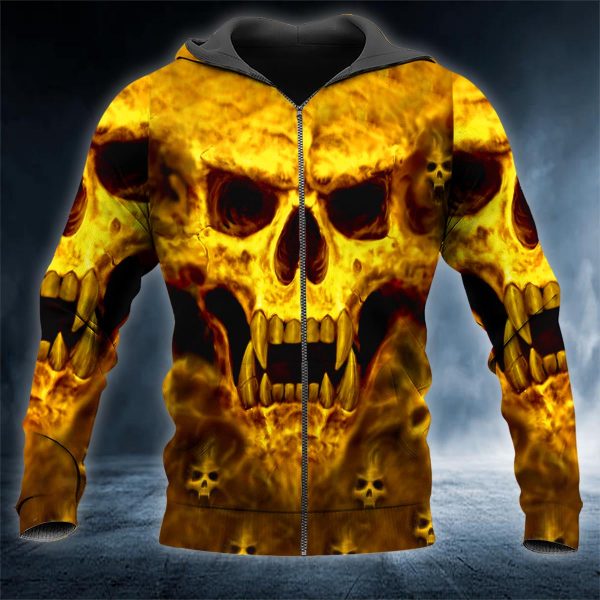 Yellow Vampire Skull 3D All Over Printed Unisex Zip Up Hoodie Us Size