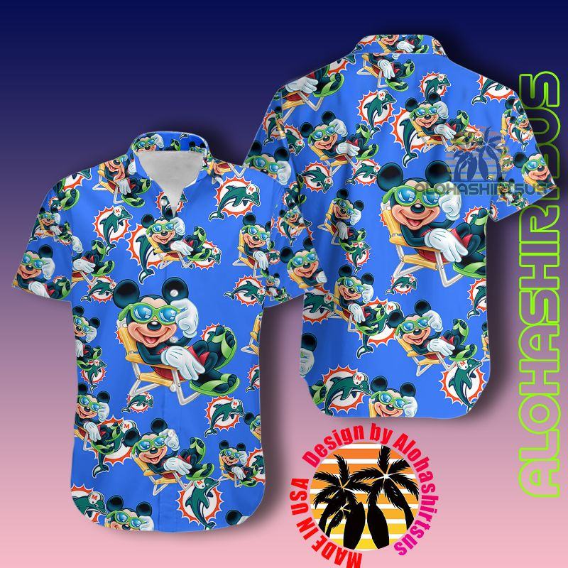 Mickey Mouse Beach Miami Dolphins Nfl Royal Blue Big And Tall Hawaiian Shirts