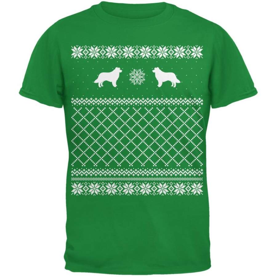 Border Collie Ugly Christmas Sweater Irish Green Adult T-Shirt