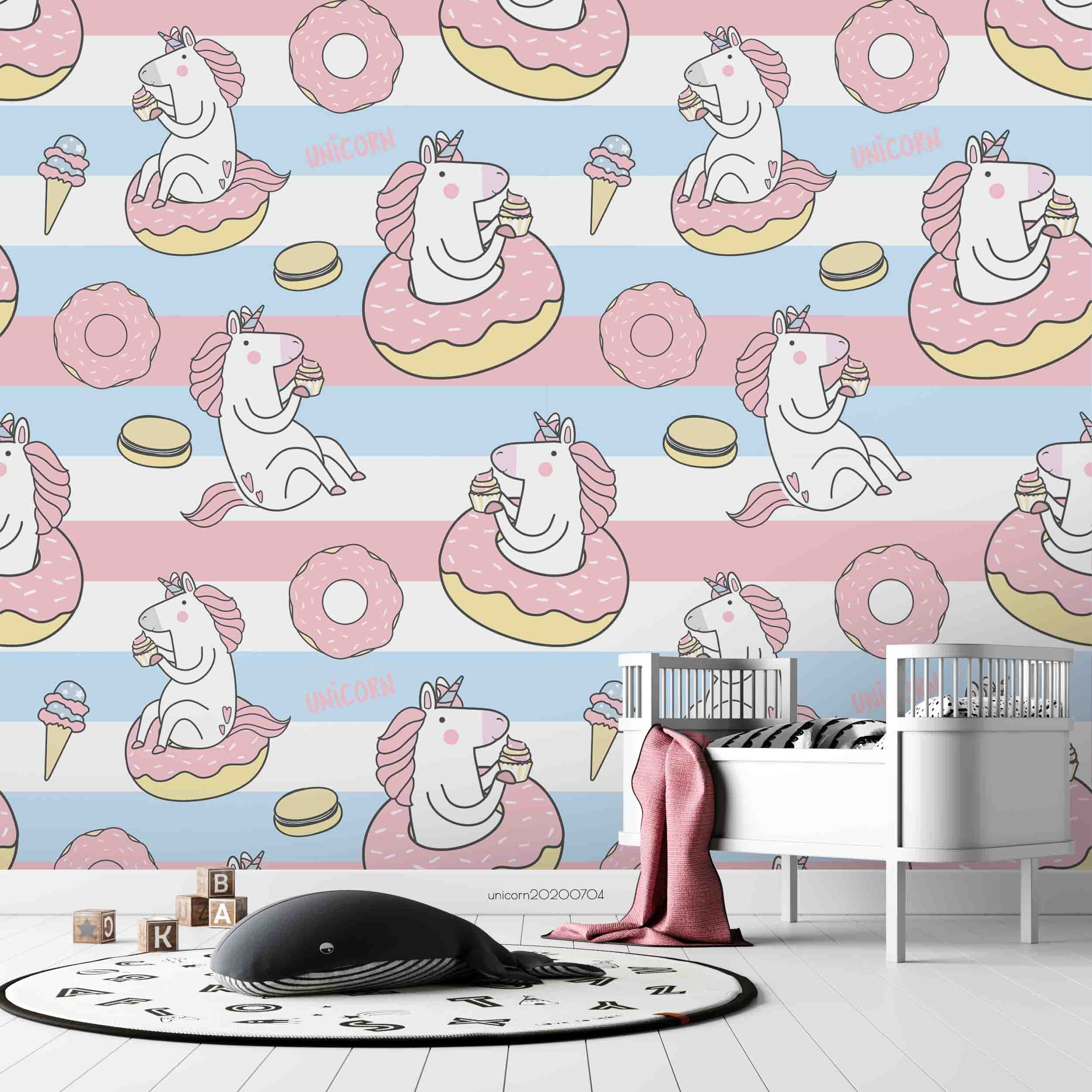 3D Cartoon Donut Unicorn Colorful Wall Mural Wallpaper Lxl 265