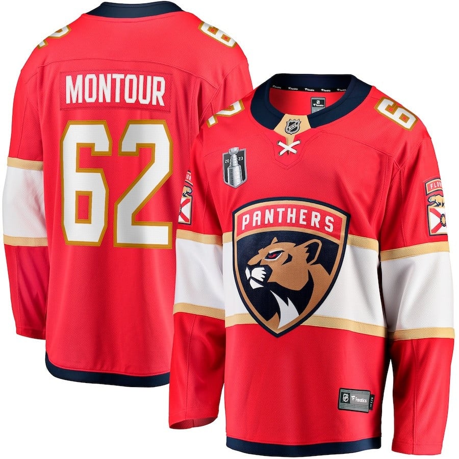 Brandon Montour 62 Florida Panthers 2023 Stanley Cup Final Home Breakaway Player Jersey – Red