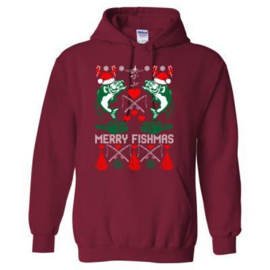 AGR Merry Fishmas Fishing Christmas Ugly Sweater – Heavy Blend™ Hooded Sweatshirt