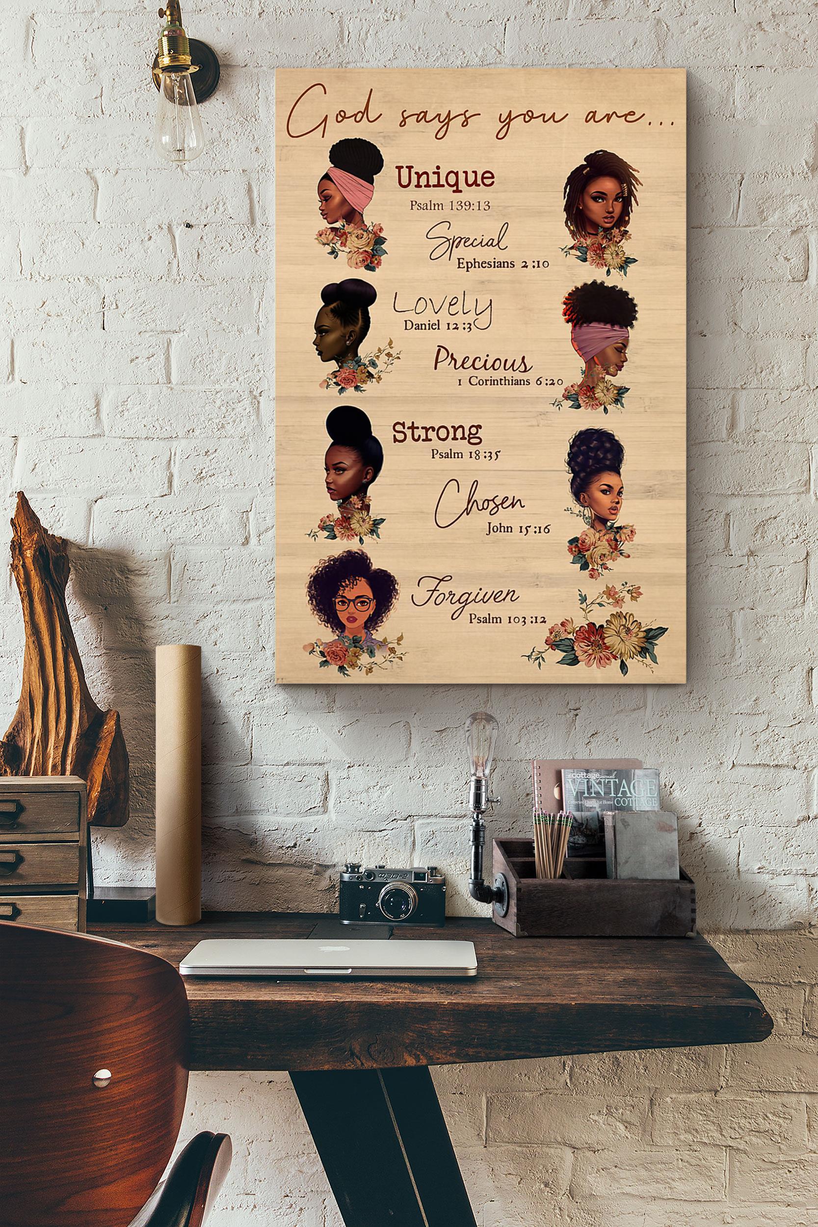 Black Queen God Says You Are Unique Special Lovely Precious Strong Flowers Poster