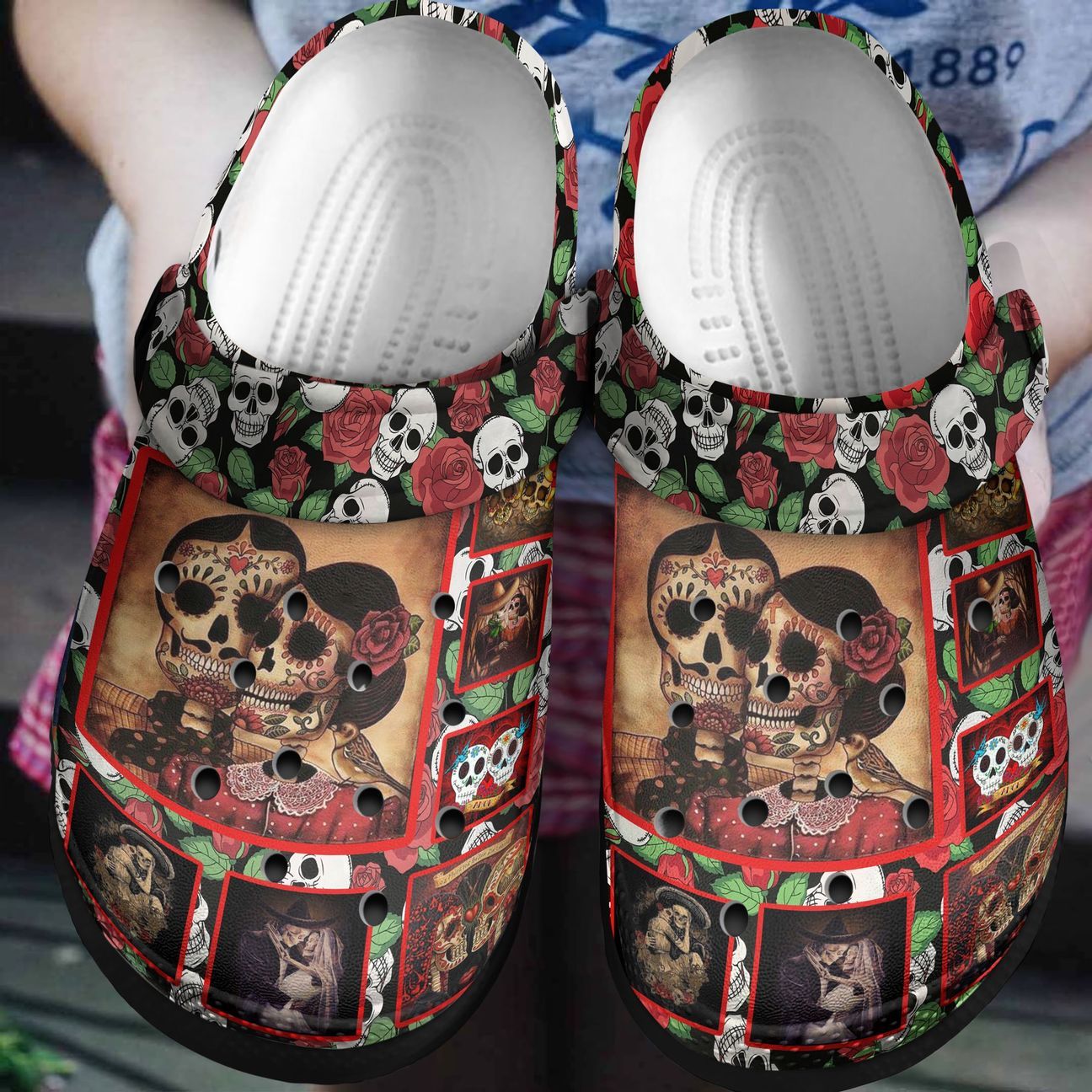 Skull Personalized Clog, Custom Name, Text, Color, Number Fashion Style For Women, Men, Kid, Print 3D Skull Couple Vq