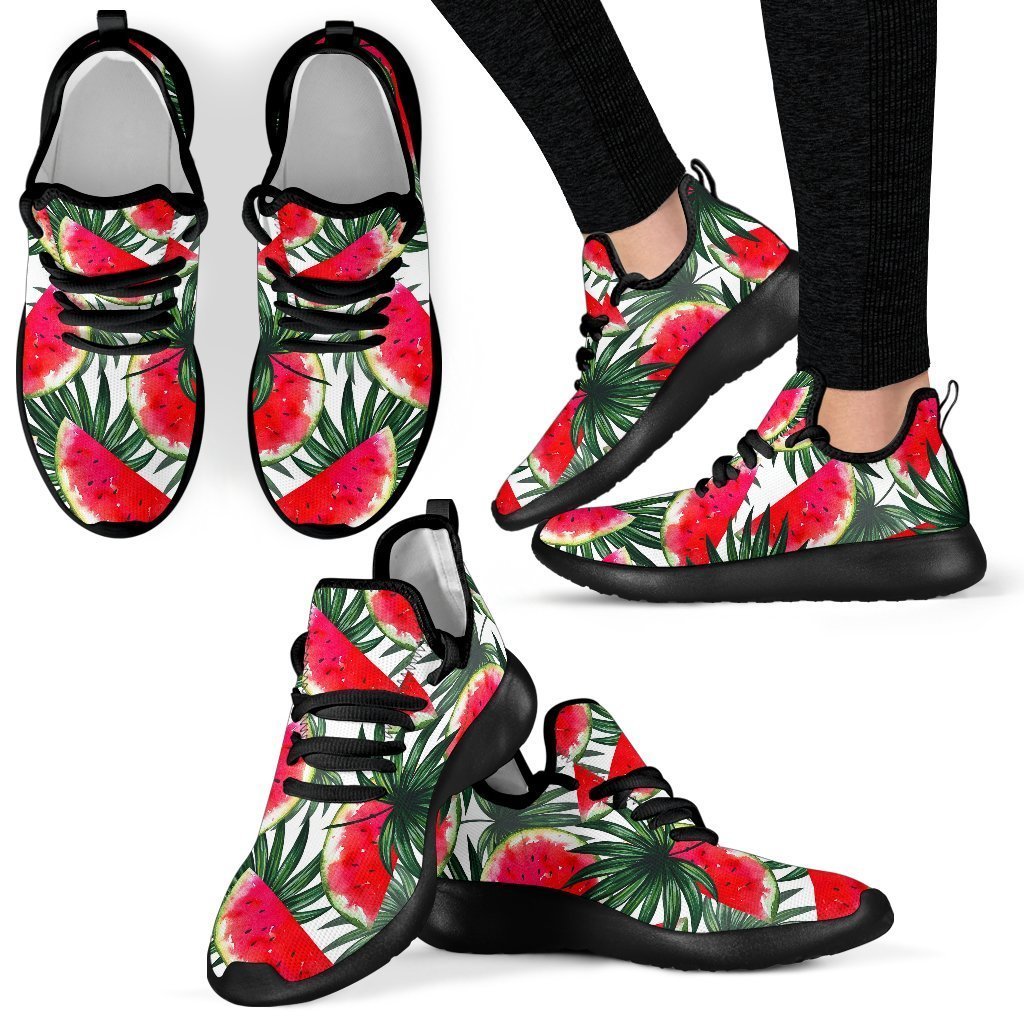 White Palm Leaf Watermelon Pattern Print Mesh Knit Shoes