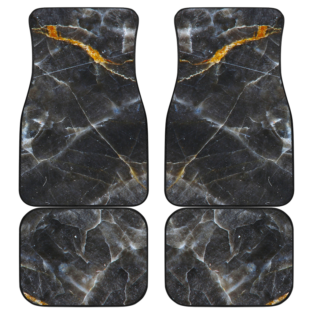 Black Grey Marble Print Front And Back Car Floor Mats, Front Car Mat